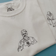 Load image into Gallery viewer, embroidered chris &#39;parks and recreation&#39; scene t-shirt
