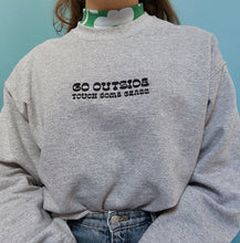 Load image into Gallery viewer, embroidered &#39;go outside&#39; crew neck jumper
