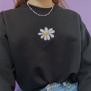 embroidered daisy crew neck jumper