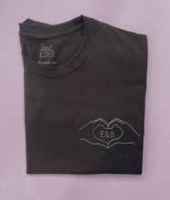 Load image into Gallery viewer, personalised couple initials hand heart embroidered t-shirt
