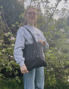 embroidered wildflowers and weeds tote bag