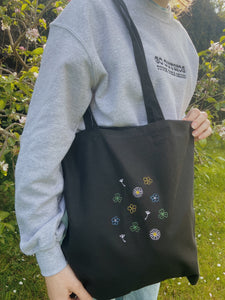 embroidered wildflowers and weeds tote bag