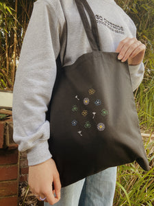 embroidered wildflowers and weeds tote bag