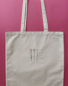 embroidered tulip tote bag