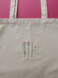 embroidered tulip tote bag