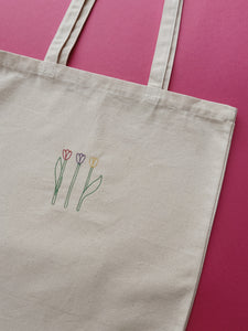 embroidered tulip tote bag