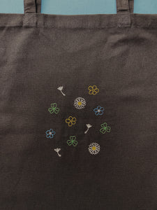 embroidered wildflowers and weeds tote bag