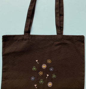 embroidered wildflowers and weeds tote bag