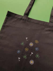 embroidered wildflowers and weeds tote bag