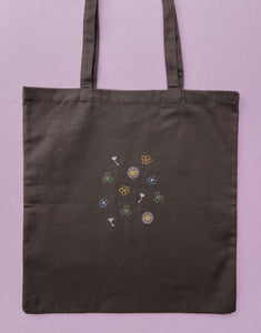 embroidered wildflowers and weeds tote bag