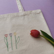 Load image into Gallery viewer, embroidered tulip tote bag
