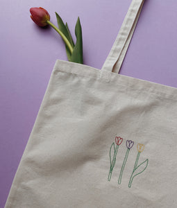 embroidered tulip tote bag