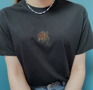 embroidered orange daffodil t-shirt