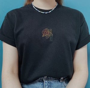 embroidered orange daffodil t-shirt