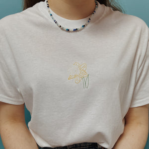 embroidered white daffodil t-shirt