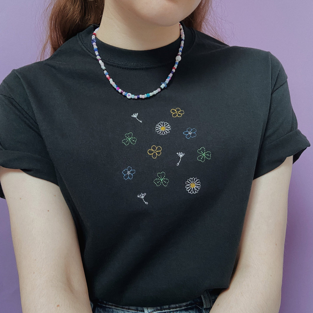 embroidered wildflowers and weeds t-shirt