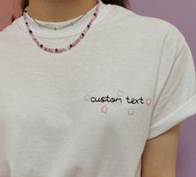 Load image into Gallery viewer, personalised hand embroidered flower border t-shirt
