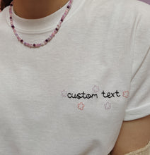 Load image into Gallery viewer, personalised hand embroidered flower border t-shirt
