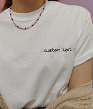 Load image into Gallery viewer, personalised hand embroidered flower border t-shirt
