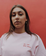 Load image into Gallery viewer, light pink hand embroidered &#39;you look good today&#39; t-shirt
