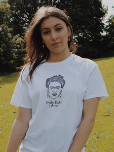 hand printed 'frida kahl-oh no' t-shirt