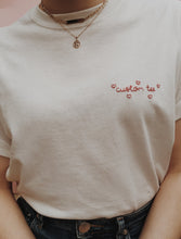 Load image into Gallery viewer, personalised hand embroidered heart border t-shirt
