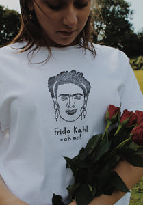 hand printed 'frida kahl-oh no' t-shirt