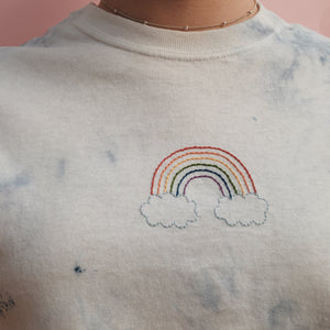 hand embroidered rainbow tie dye t-shirt