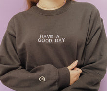 Load image into Gallery viewer, personalised text and embroidered sleeve crew neck jumper
