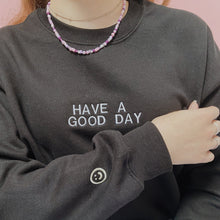 Load image into Gallery viewer, personalised text and embroidered sleeve crew neck jumper
